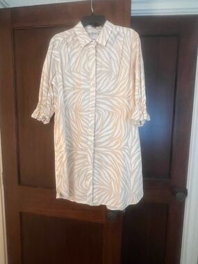 Finley Beige and White Zebra-Print Long Sleeve Shirt Dress